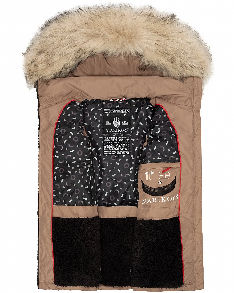 Marikoo Eisflöckchen Damen Winter Steppweste mit Kunstfell Taupe Gr. 38 - M