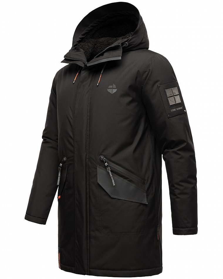 Stone Harbour Ragaan Herren Wintermantel Parka Gefüttert mit Kapuze Schwarz Gr. 50 - L