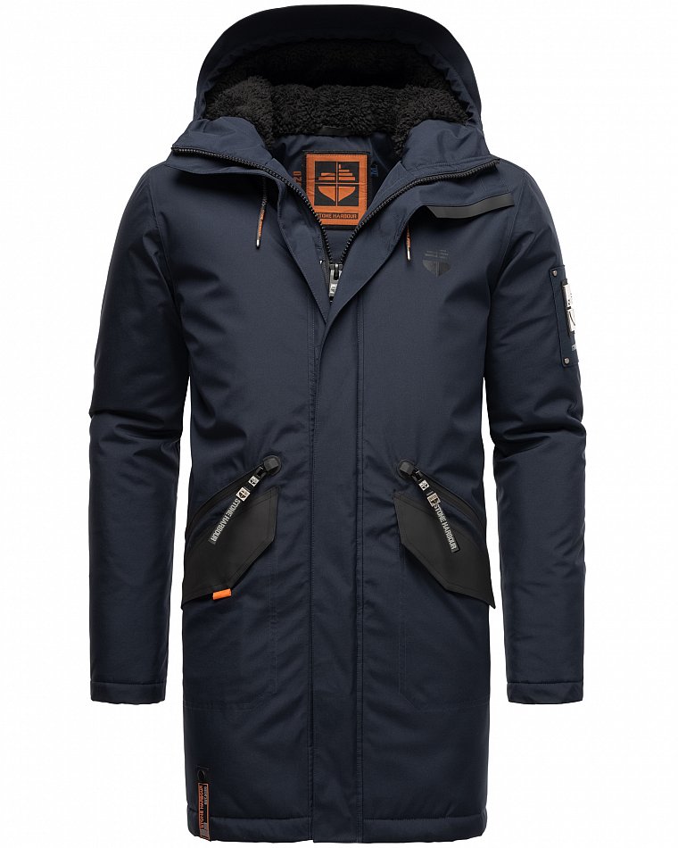 Stone Harbour Ragaan Herren Wintermantel Parka Gefüttert mit Kapuze Navy Gr. 48 - M