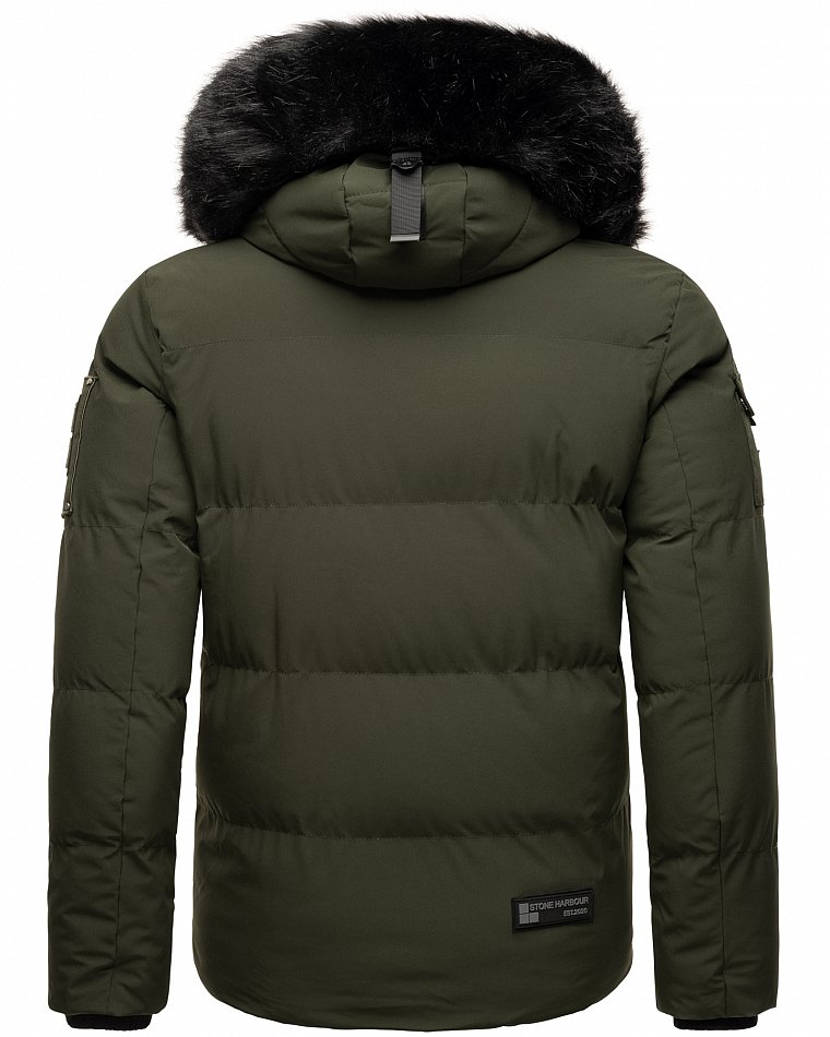 Stone Harbour Halvaar Herren Winterjacke gesteppt Olive mit Schwarzem Kunstfell Gr. 54 - XXL