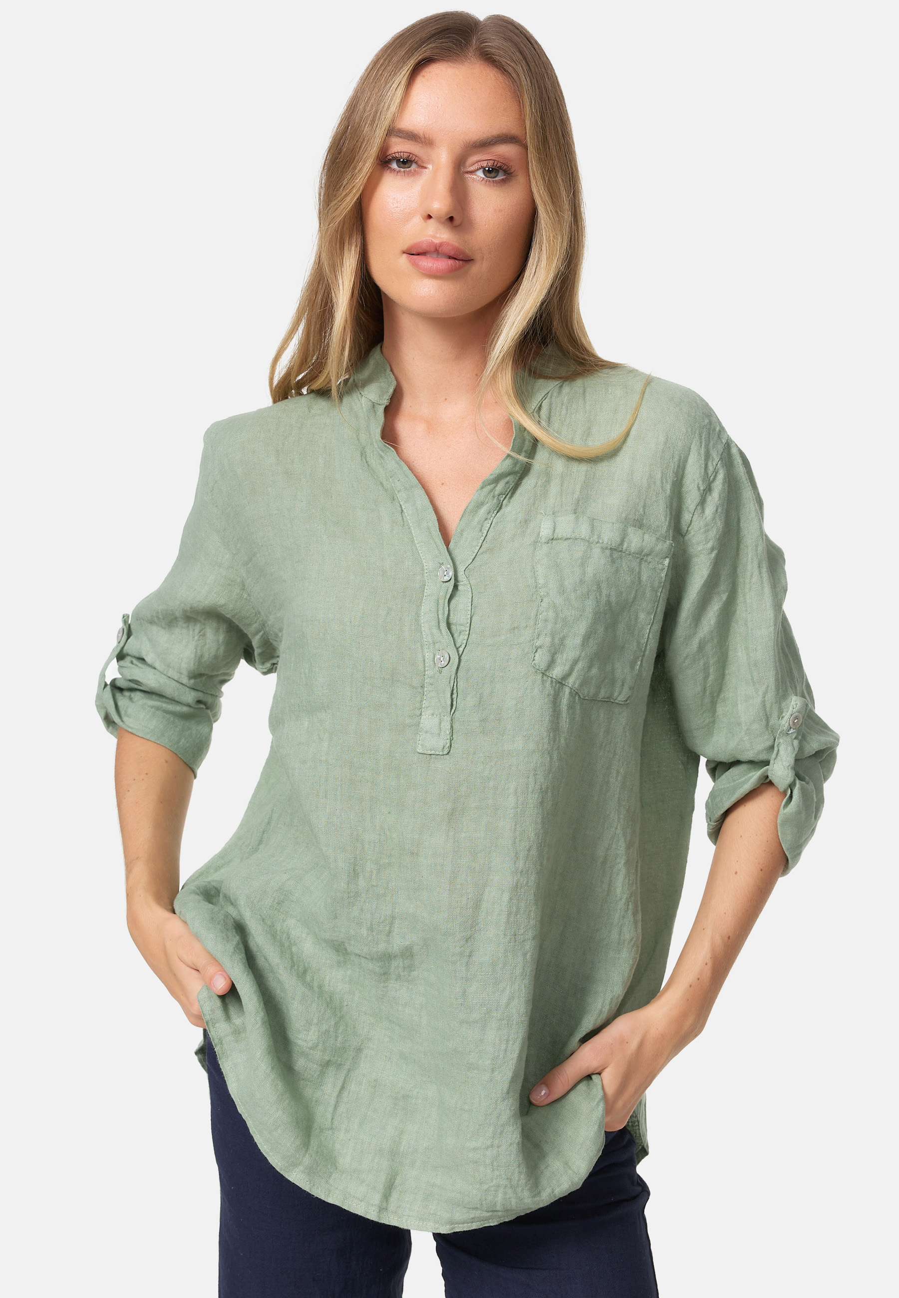 PM SELECTED Damen Leinen Tunika mit Tasche PM38 2070 2069 Olive