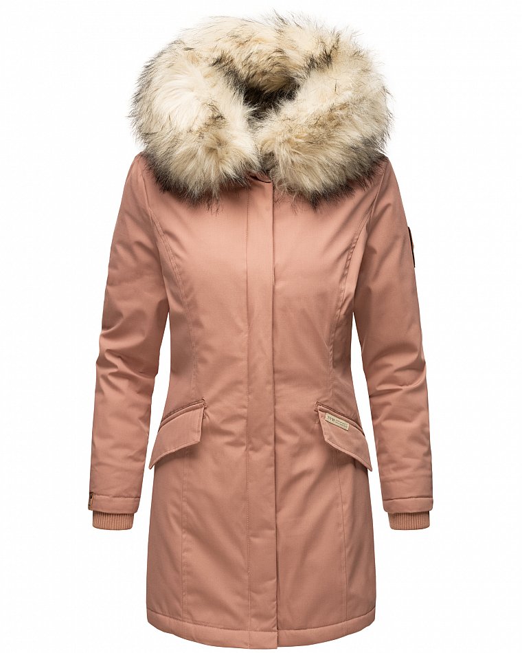 Navahoo Cristal Winterjacke Winterparka mit Kapuze & Kunstfell Terracotta Gr. 42 - XL