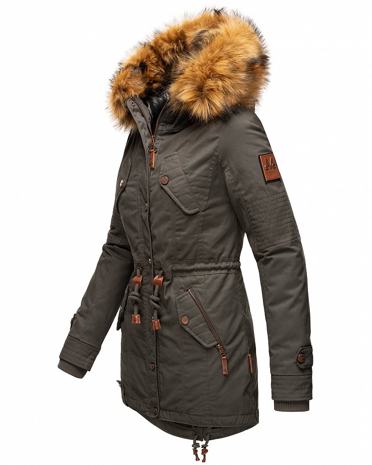 Marikoo La Viva Princess Damen Winterjacke Parka mit Kunstfell Anthrazit Gr. 34 - XS