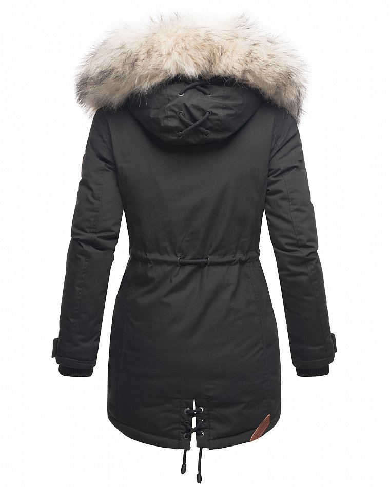 Navahoo Lady Like Damen Jacke Winterparka mit Kapuze & Kunstfell Schwarz  Gr. 36 - S