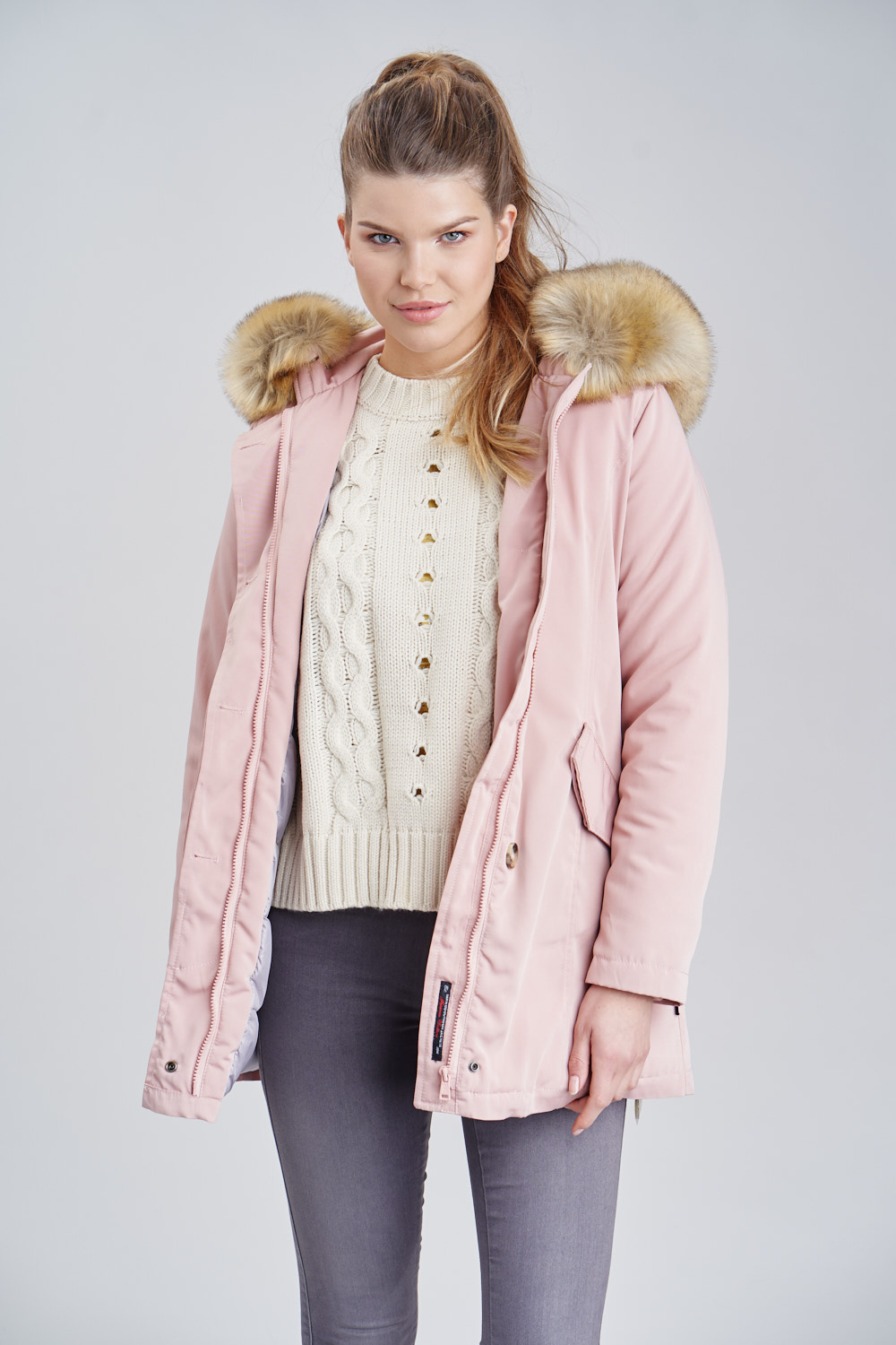 Marikoo Karmaa Eleganter Damen Winter Parka mit Kunstpelz und Kapuze Rose Gr. 44 - XXL