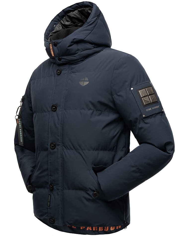 Stone Harbour Halvaar Herren Winterjacke gesteppt Navy mit Schwarzem Kunstfell Gr. 48 - M