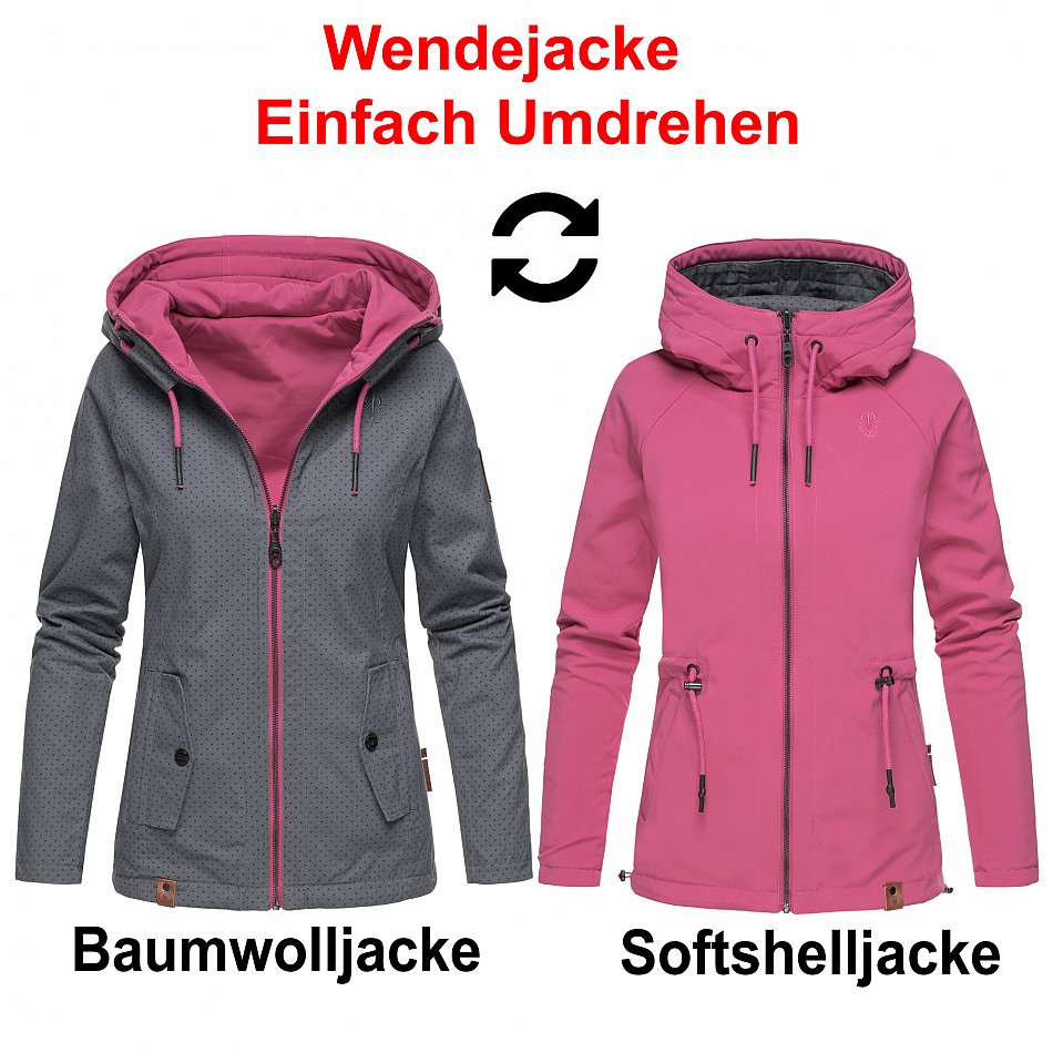 Marikoo Chuu Damen Wende Jacke Übergangsjacke Dunkel Grau mit Punkten Gr. 34 - XS