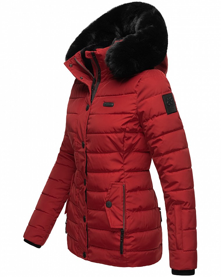 Navahoo Milianaa Damen Winter Steppjacke gefüttert Kapuze mit Kunstfell Rot Gr. 38 - M