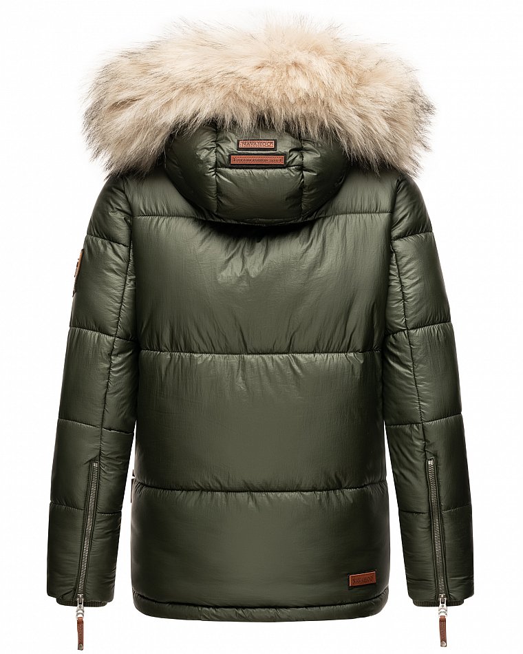 Navahoo Damen Winter Jacke Steppjacke mit Kunstpelz Tikunaa Olive Gr. 40 - L