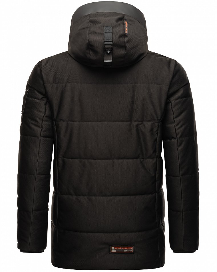 Stone Harbour Mitjaa Herren Wintermantel Parka mit Doppel Kapuze Schwarz Gr. 50 - L