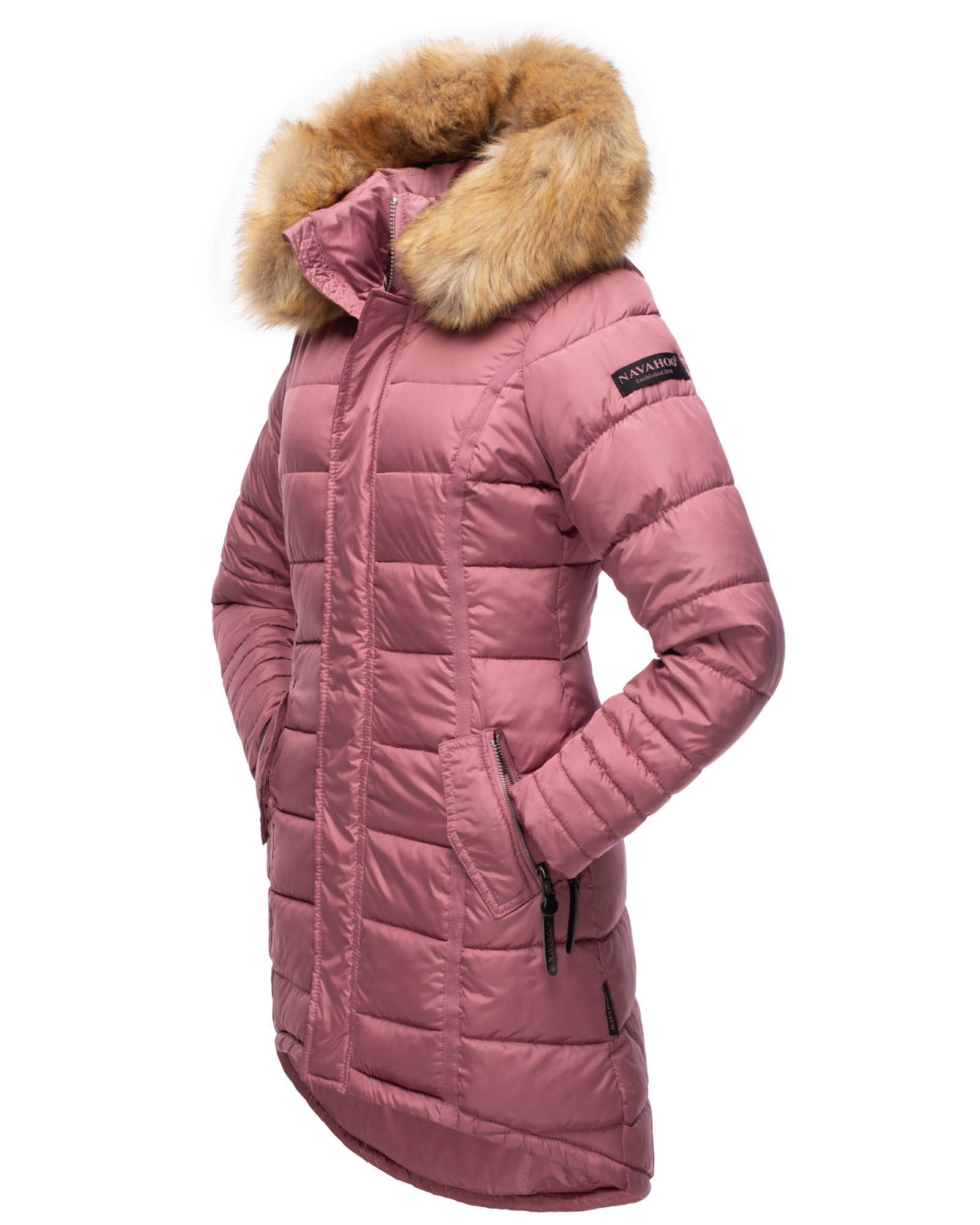 Navahoo Papaya Winter Mantel Steppjacke Gefüttert Mit Kapuze Dunkel Rosa Gr. 42 - XL