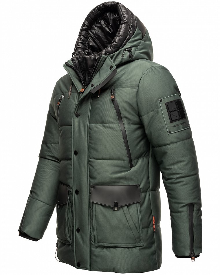 Stone Harbour Mitjaa Herren Wintermantel Parka mit Doppel Kapuze Stone Green Gr. 46 - S