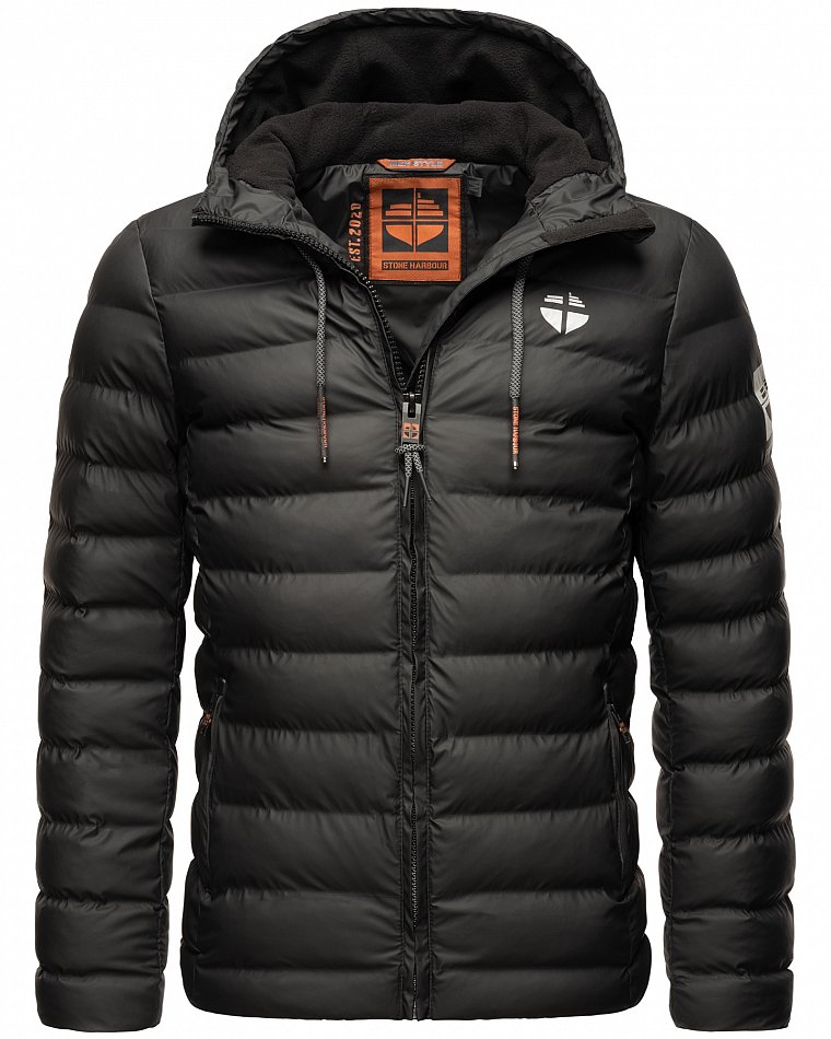 Stone Harbour Herren Winter Regen Steppjacke Zaharoo mit Kapuze Schwarz Gr. 48 - M