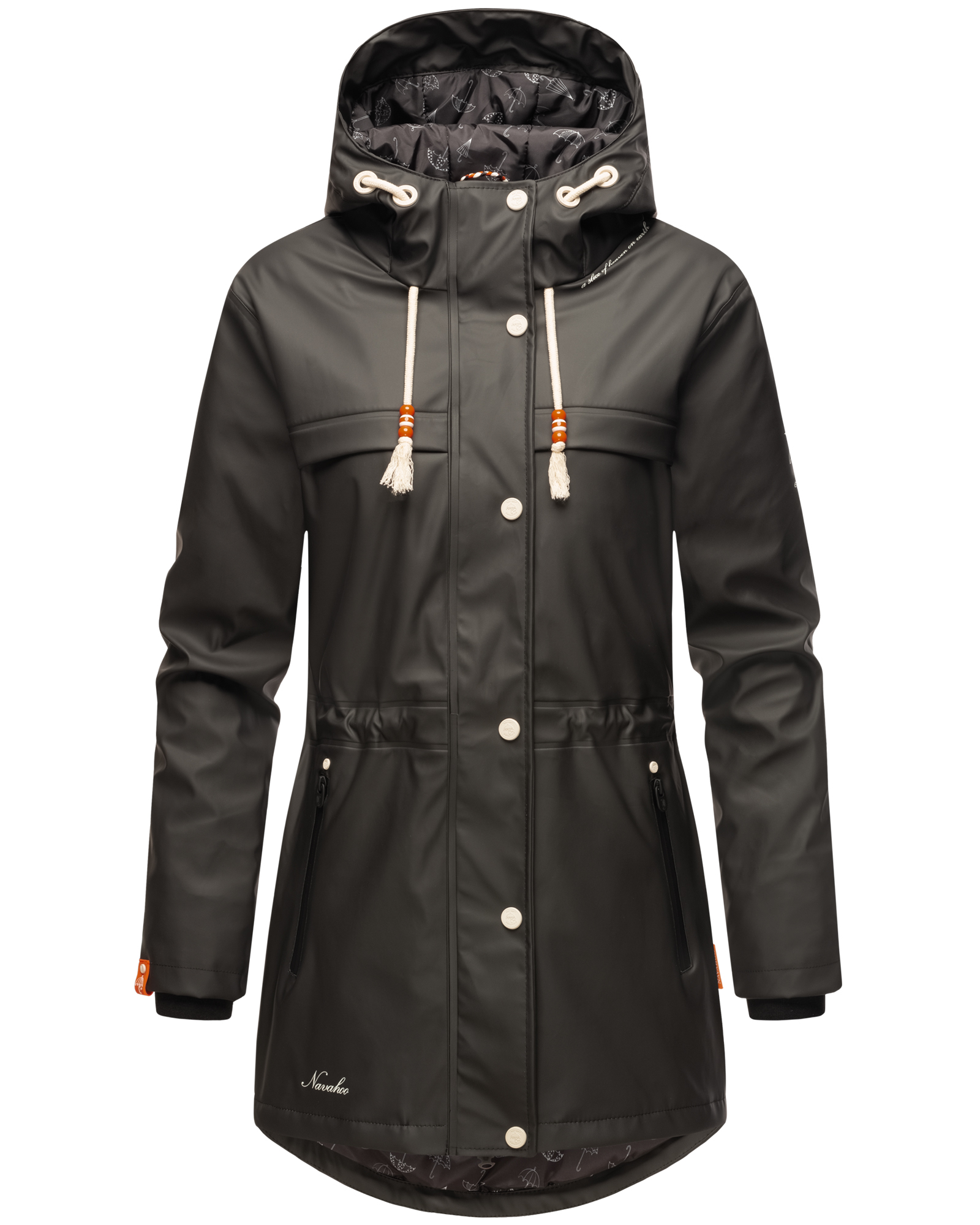 Navahoo Rainy Forest Wasserfester Damen Regenmantel mit Kapuze Schwarz Gr. 40 - L