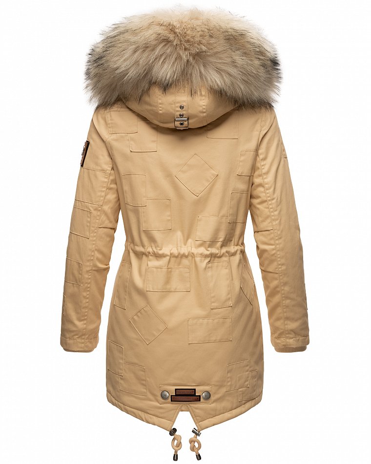 Navahoo Honigfee Damen Winterjacke Parka mit Kunstfell  & Kapuze Beige Gr. 40 - L