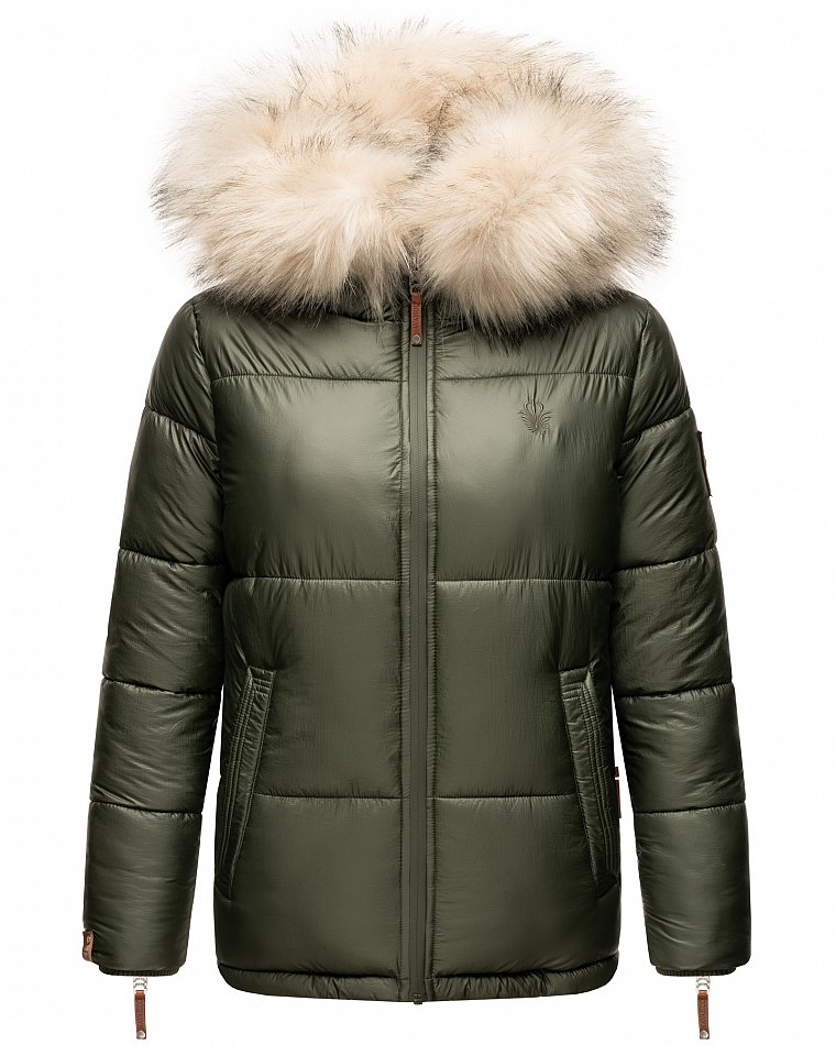 Navahoo Damen Winter Jacke Steppjacke mit Kunstpelz Tikunaa Olive Gr. 40 - L