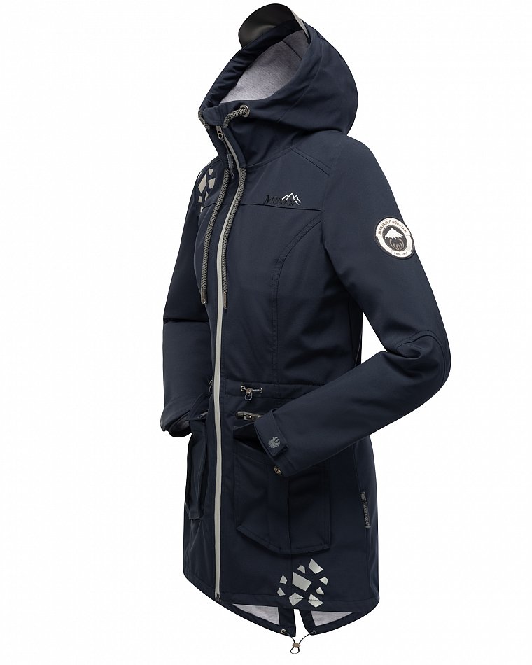 Marikoo Wasserfeste Damen Softshell Übergangsjacke mit Kapuze und Reflektoren Ulissaa Navy Gr. 46 - XXXL