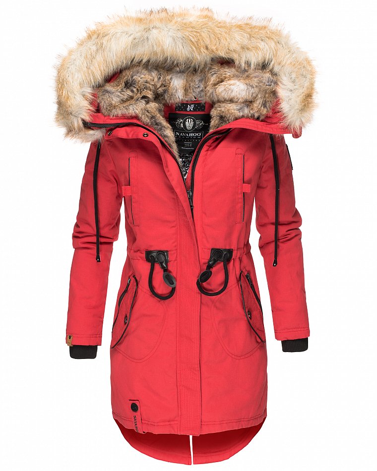 Navahoo Bombii Damen Wintermantel Parka mit Kunstfell & Kapuze Rot Gr. 42 - XL