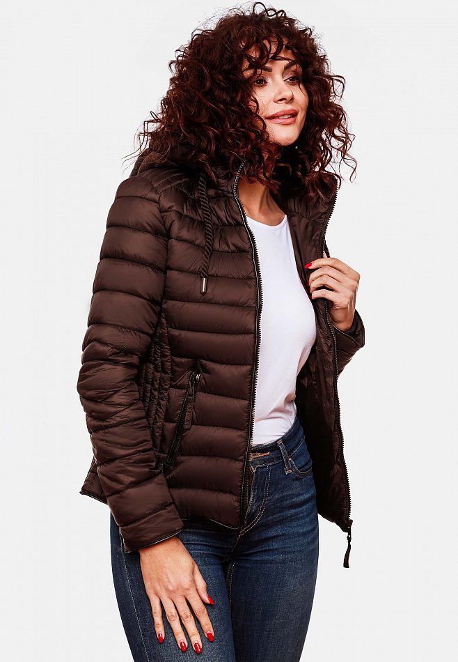 Navahoo Lulana Damen Übergangs Steppjacke mit Kapuze Schoko Gr. 34 - XS