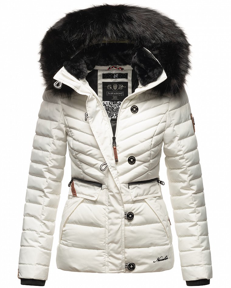 Navahoo Wisteriaa Damen Winter Steppjacke mit Kunstfell Weiß Gr. 44 - XXL