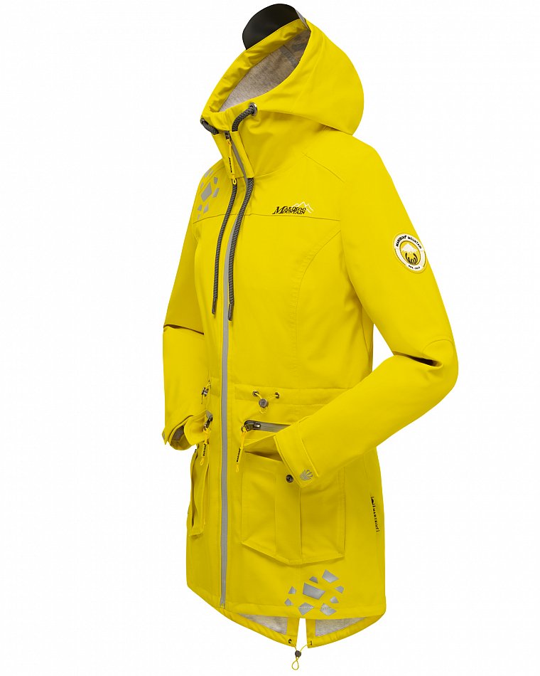 Marikoo Wasserfeste Damen Softshell Übergangsjacke mit Kapuze und Reflektoren Ulissaa Gelb Gr. 40 - L