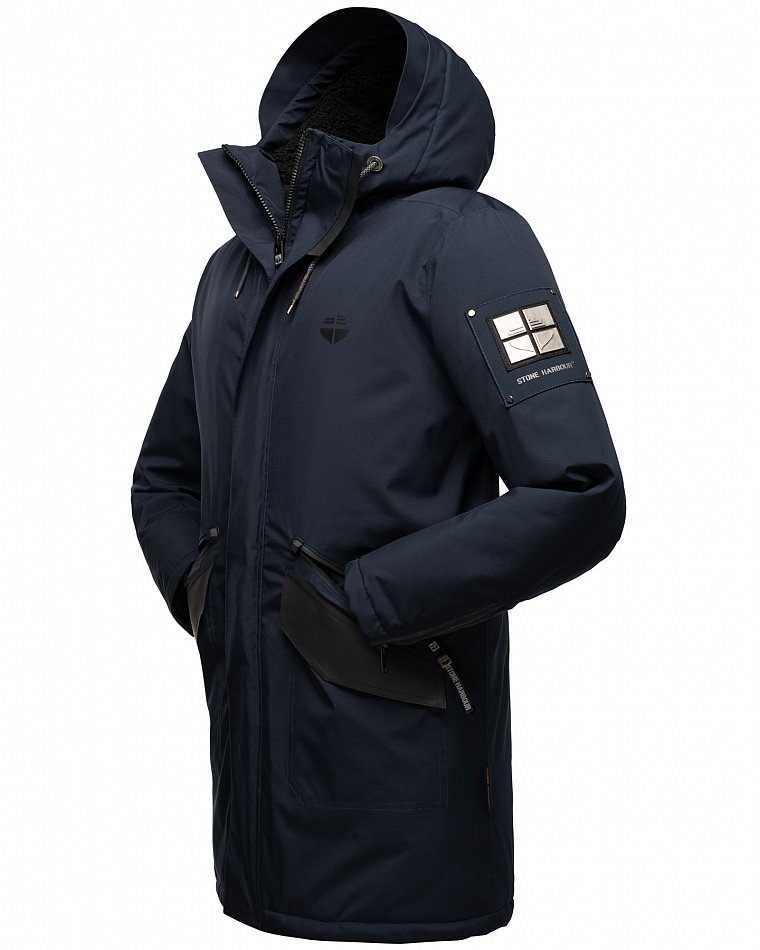 Stone Harbour Ragaan Herren Wintermantel Parka Gefüttert mit Kapuze Navy Gr. 46 - S