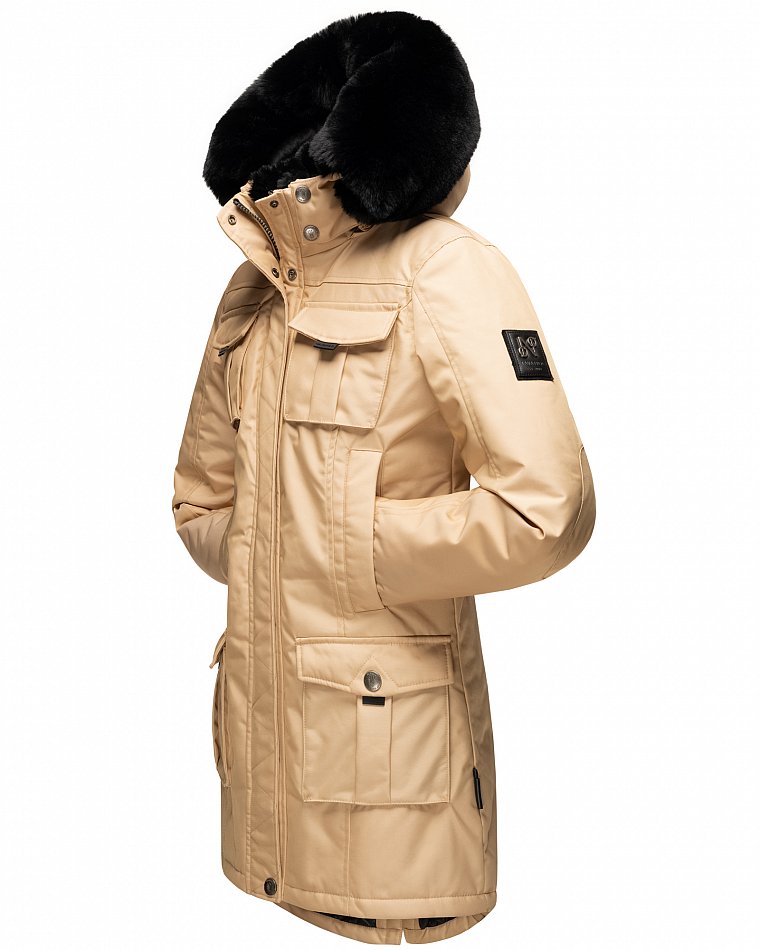 Navahoo Winterparka Wintermantel mit Kapuze & Kunstfell Tiniis Beige Gr. 38 - M