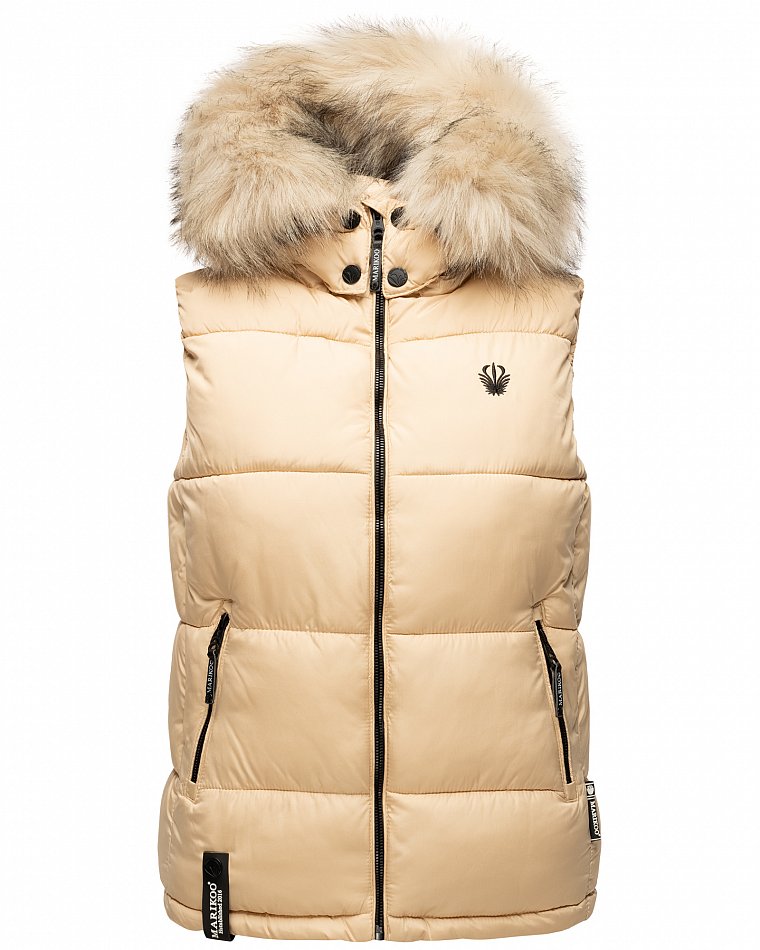 Marikoo Eisflöckchen Damen Winter Steppweste mit Kunstfell Beige Gr. 38 - M