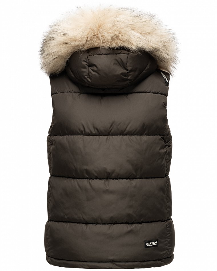 Marikoo Eisflöckchen Damen Winter Steppweste mit Kunstfell Anthrazit Gr. 34 - XS