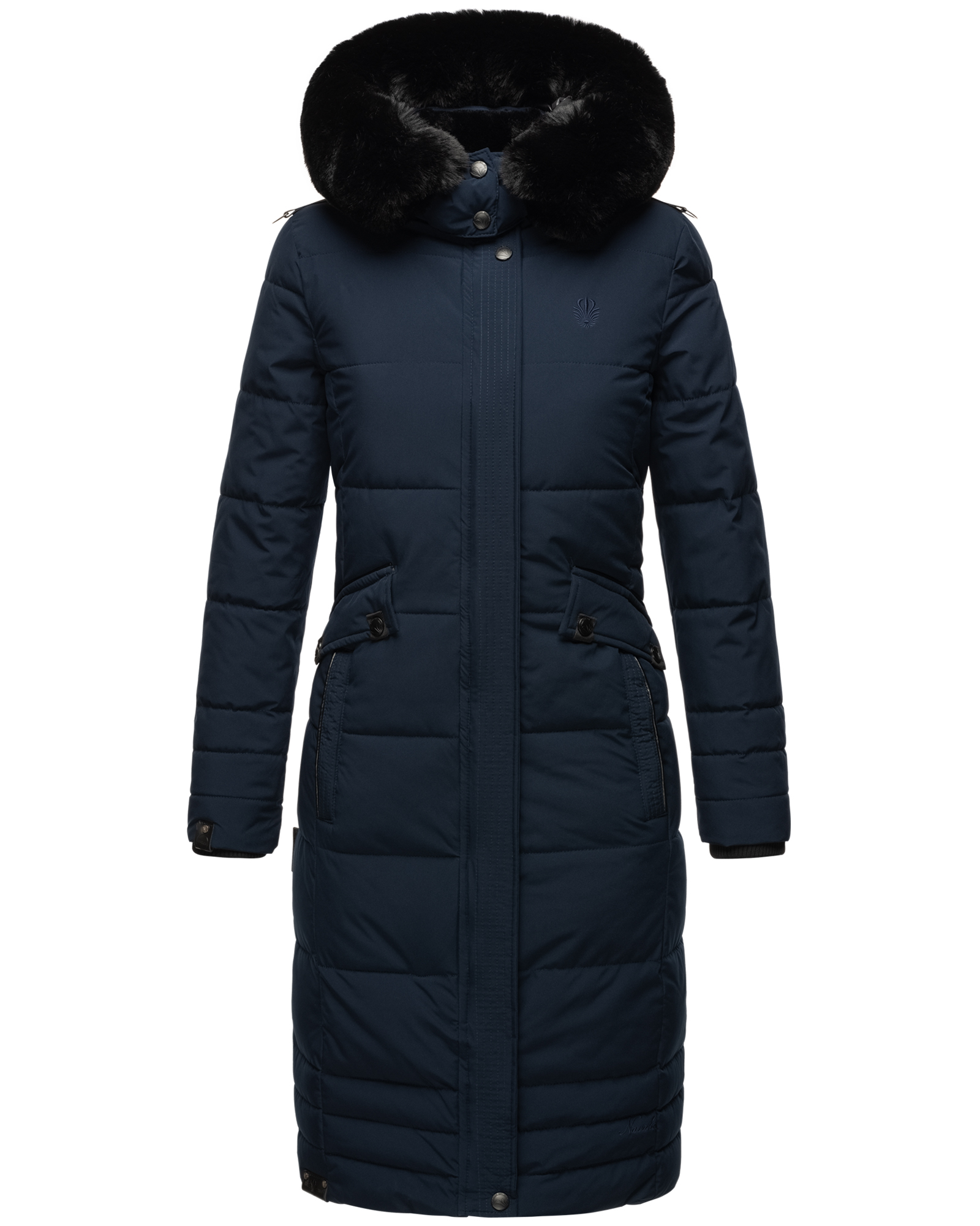 Navahoo Fahmiyaa Damen lange Winterjacke Mantel mit Kapuze Navy Gr. 40 - L