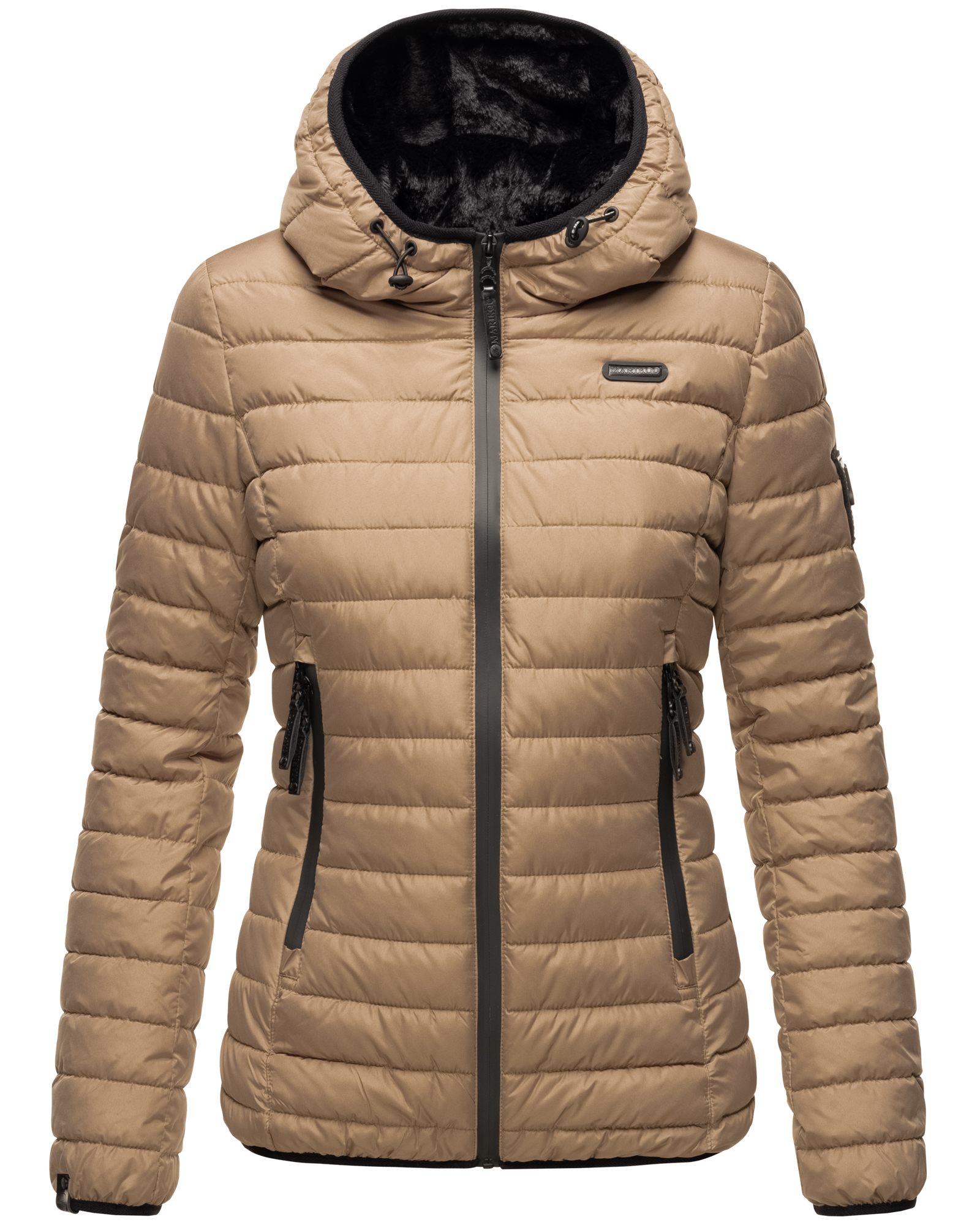 Marikoo Damen Winterjacke Outdoorjacke Steppjacke mit Kapuze Jaylaa Taupe Gr. 36 - S  