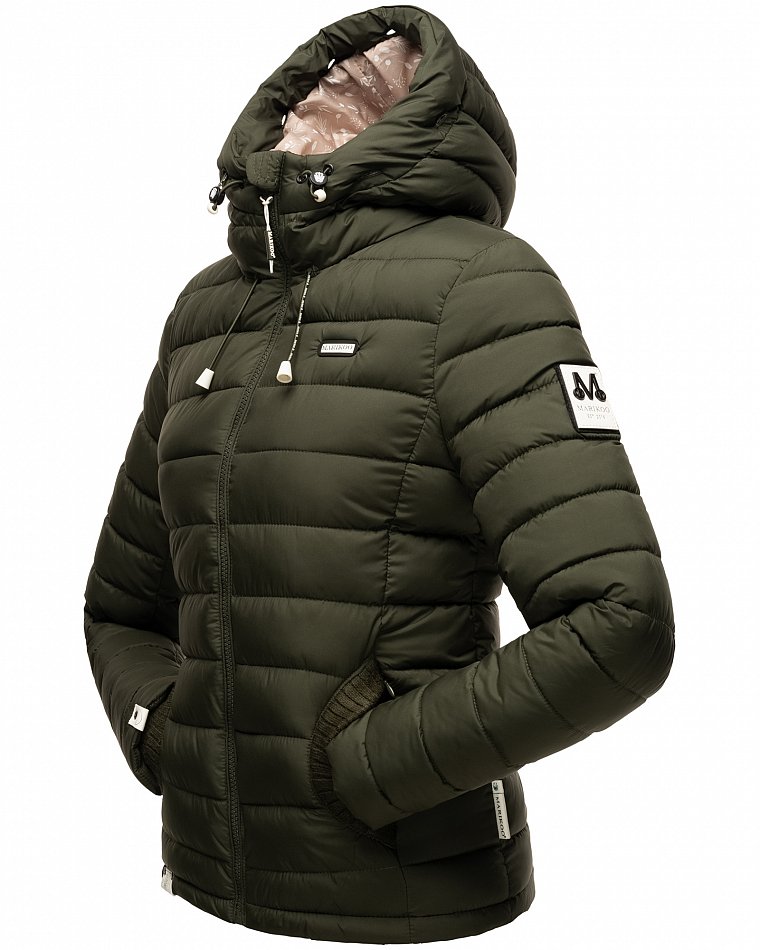 Marikoo Nasriin Damen Übergangsjacke Steppjacke mit Kunstfell Olive Gr. 34 - XS