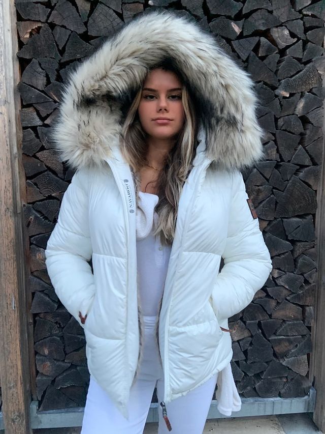 Navahoo Damen Winter Jacke Steppjacke mit Kunstpelz Tikunaa Weiß Gr. 40 - L