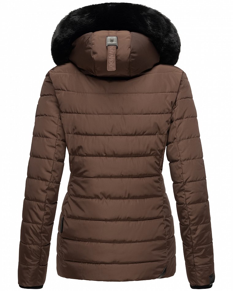 Navahoo Milianaa Damen Winter Steppjacke gefüttert Kapuze mit Kunstfell Schoko Gr. 34 - XS