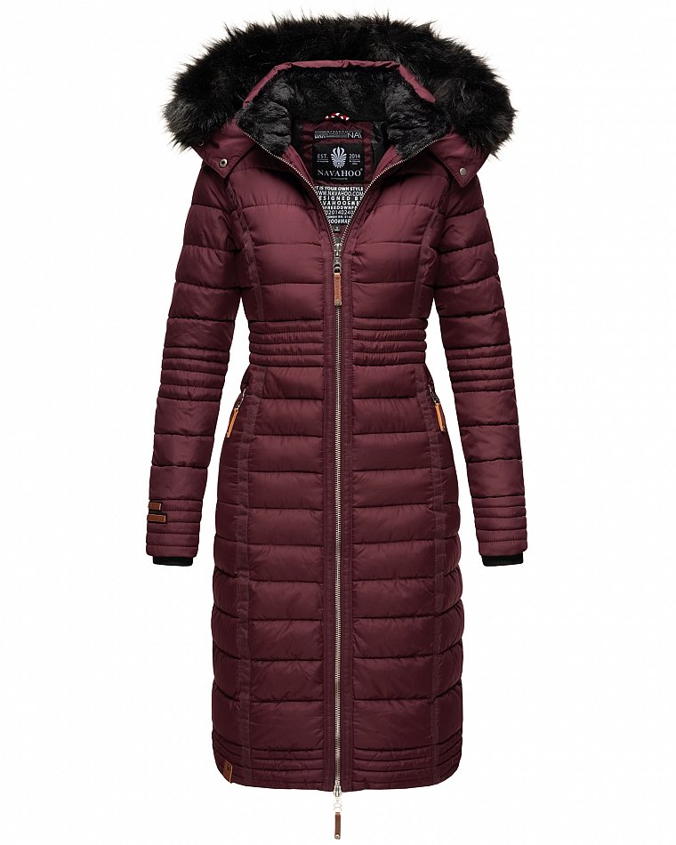 Navahoo Umay Damen Steppmantel Winterjacke mit Fellkragen Wine Gr. 34 - XS