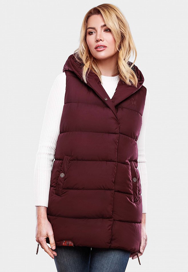 Navahoo Madilynaa Damen Winter Steppweste mit Kapuze Bordeaux Gr. 40 - L