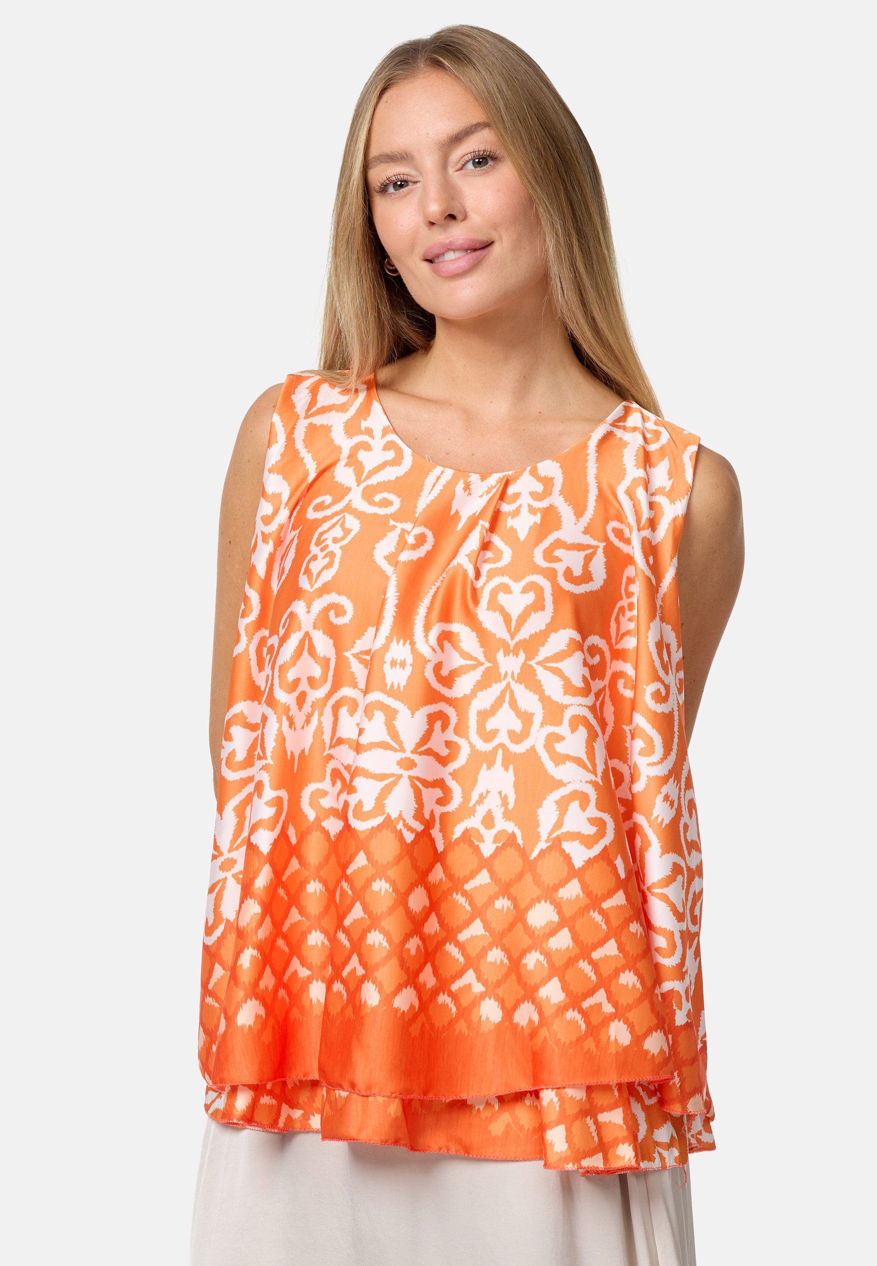 Pm Selected Elegantes Damen Satin Sleeveless Overlay Business Blusentop PM34 Orange Einheitsgröße