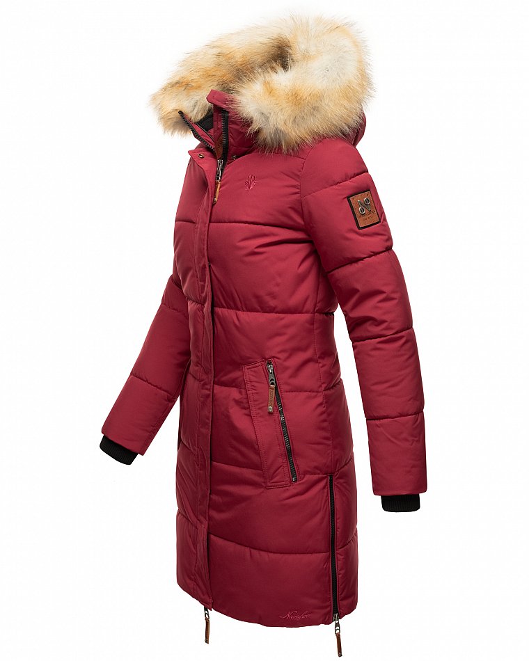 Navahoo Halina Damen Winter Steppmantel Parka mit Kunstfell Bordeaux Gr. 36 - S