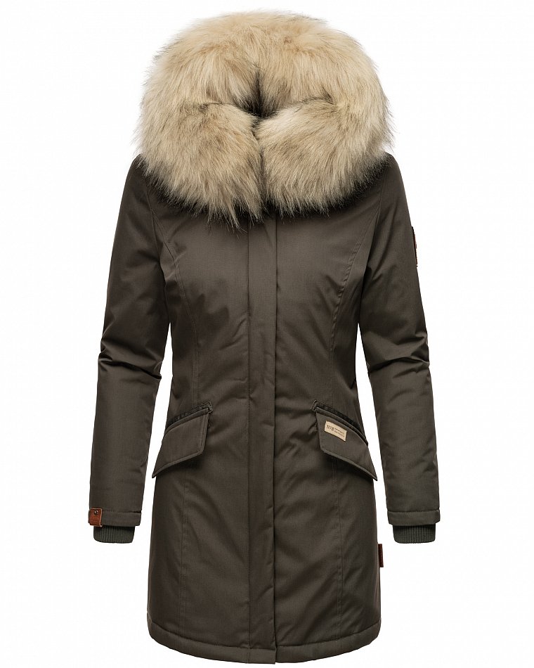 Navahoo Cristal Winterjacke Winterparka mit Kapuze & Kunstfell Anthrazit Gr. 34 - XS