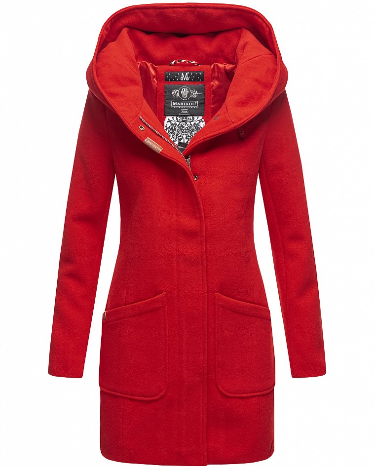Marikoo Maikoo Damen Wintermantel Trenchcoat mit Kapuze Rot Gr. 36 - S
