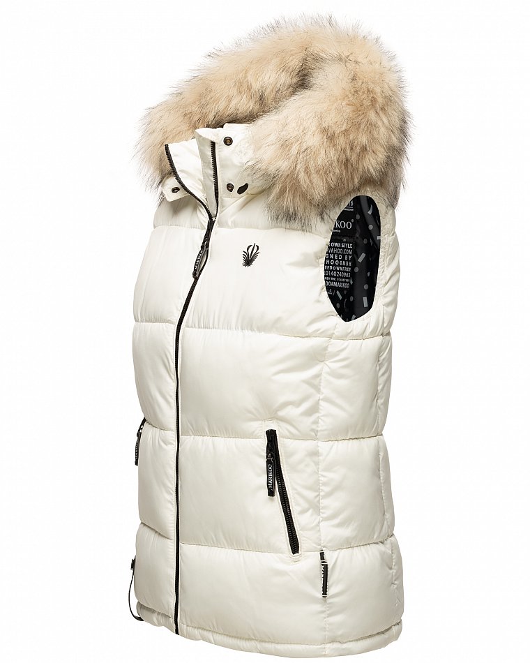 Marikoo Eisflöckchen Damen Winter Steppweste mit Kunstfell Off White Gr. 34 - XS