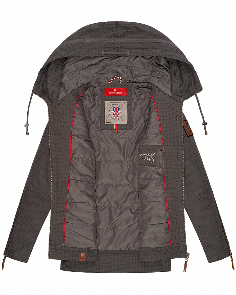 Navahoo Wekoo Damen Übergangsjacke mit Kapuze Anthrazit mit Print Gr. 34 - XS