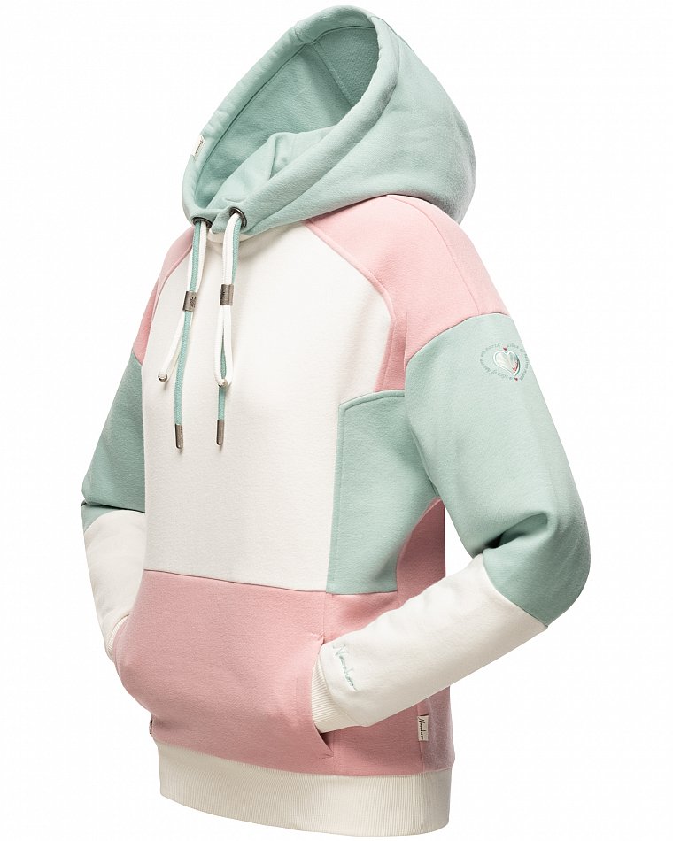 Navahoo Babykätzchen Damen Colorblock Kapuzenpullover Hoodie Rose Dusty Mint Melange Gr. 40 - L