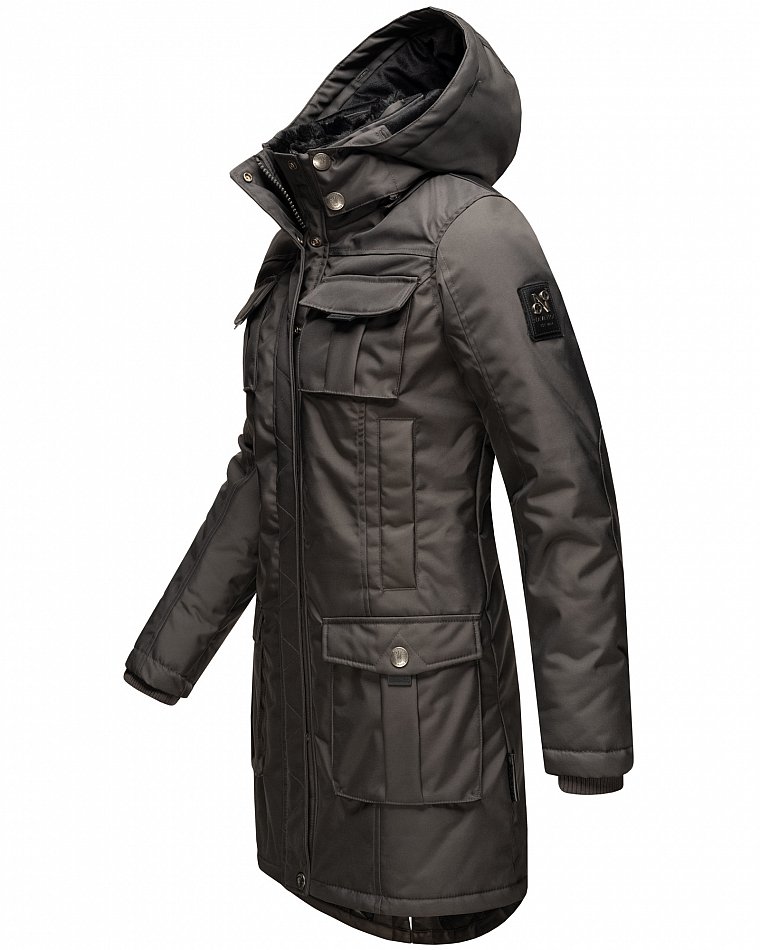Navahoo Winterparka Wintermantel mit Kapuze & Kunstfell Tiniis Anthrazit Gr. 34 - XS