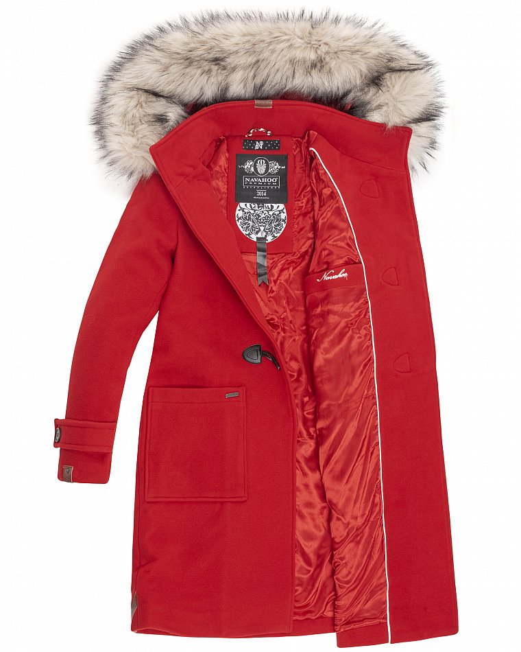 Navahoo Oksana Damen Winter Trenchcoat mit Kunstfell Rot Gr. 38 - M