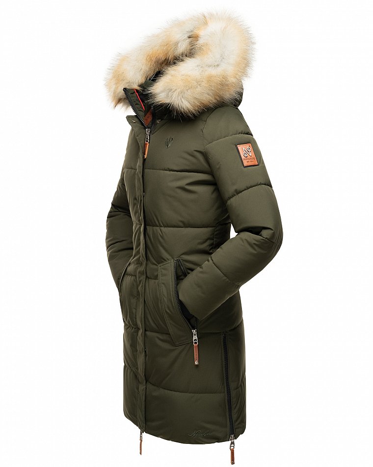 Navahoo Halina Damen Winter Steppmantel Parka mit Kunstfell Olive Gr. 42 - XL