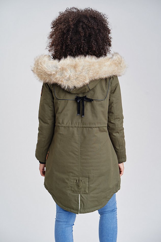 Navahoo Bombii Damen Wintermantel Parka mit Kunstfell & Kapuze Olive Gr. 36 - S