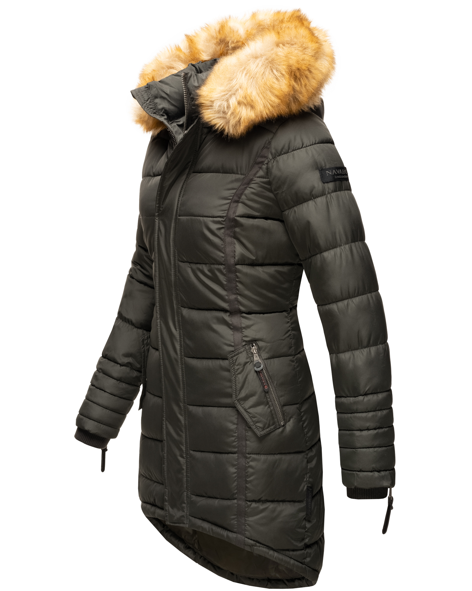 Navahoo Papaya Winter Mantel Steppjacke Gefüttert Mit Kapuze Anthrazit Gr. 44 - XXL