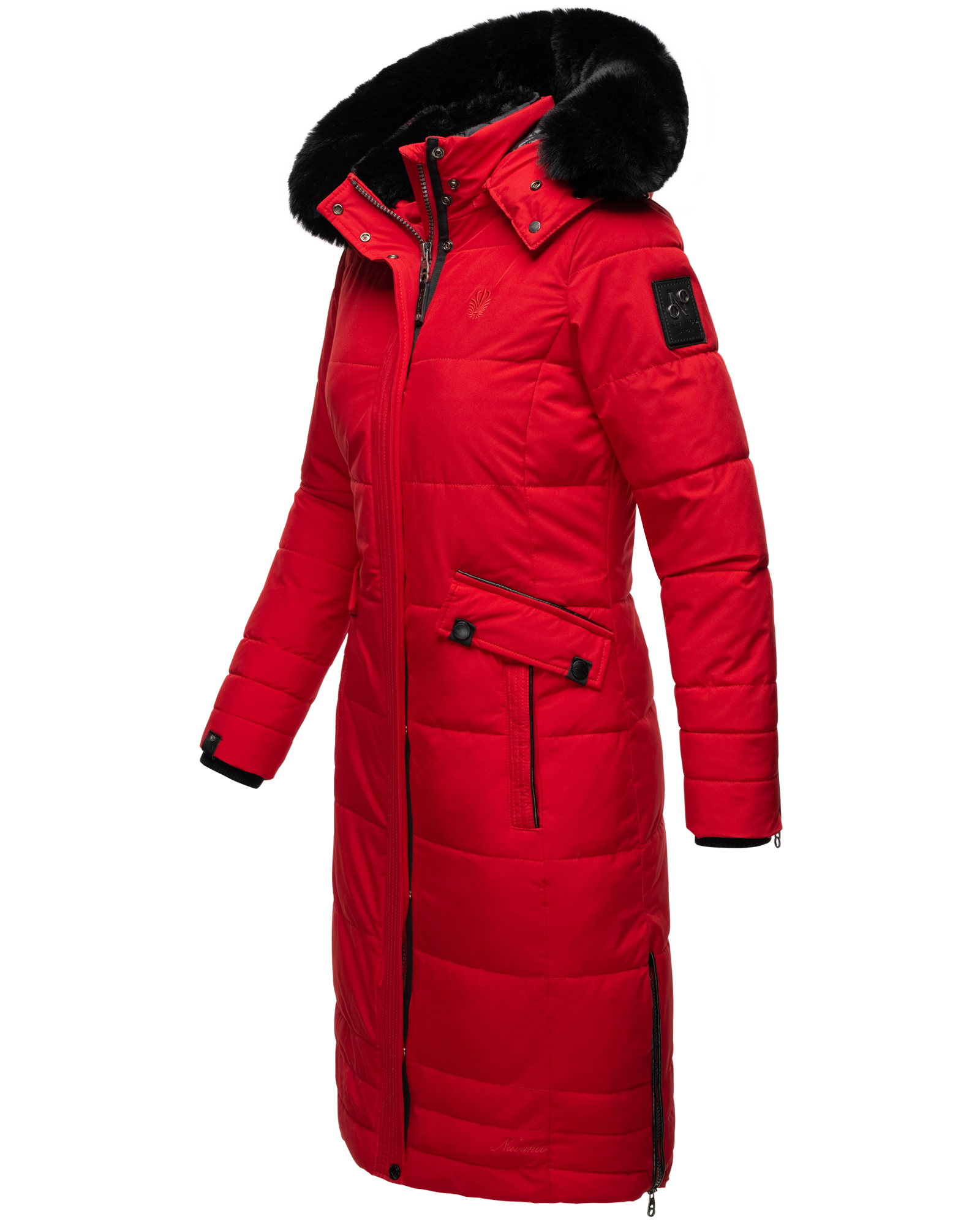 Navahoo Fahmiyaa Damen lange Winterjacke Mantel mit Kapuze Rot Gr. 44 - XXL