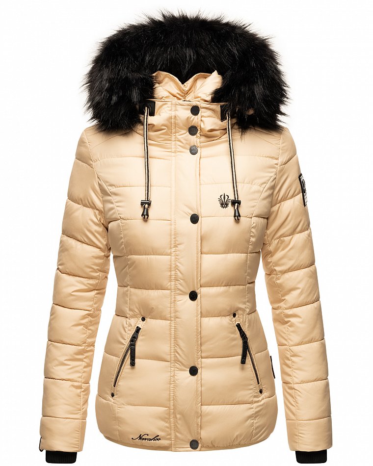 Navahoo Zuckerbiene Damen gefütterte Winter Steppjacke mit Kapuze Beige Gr. 38 - M